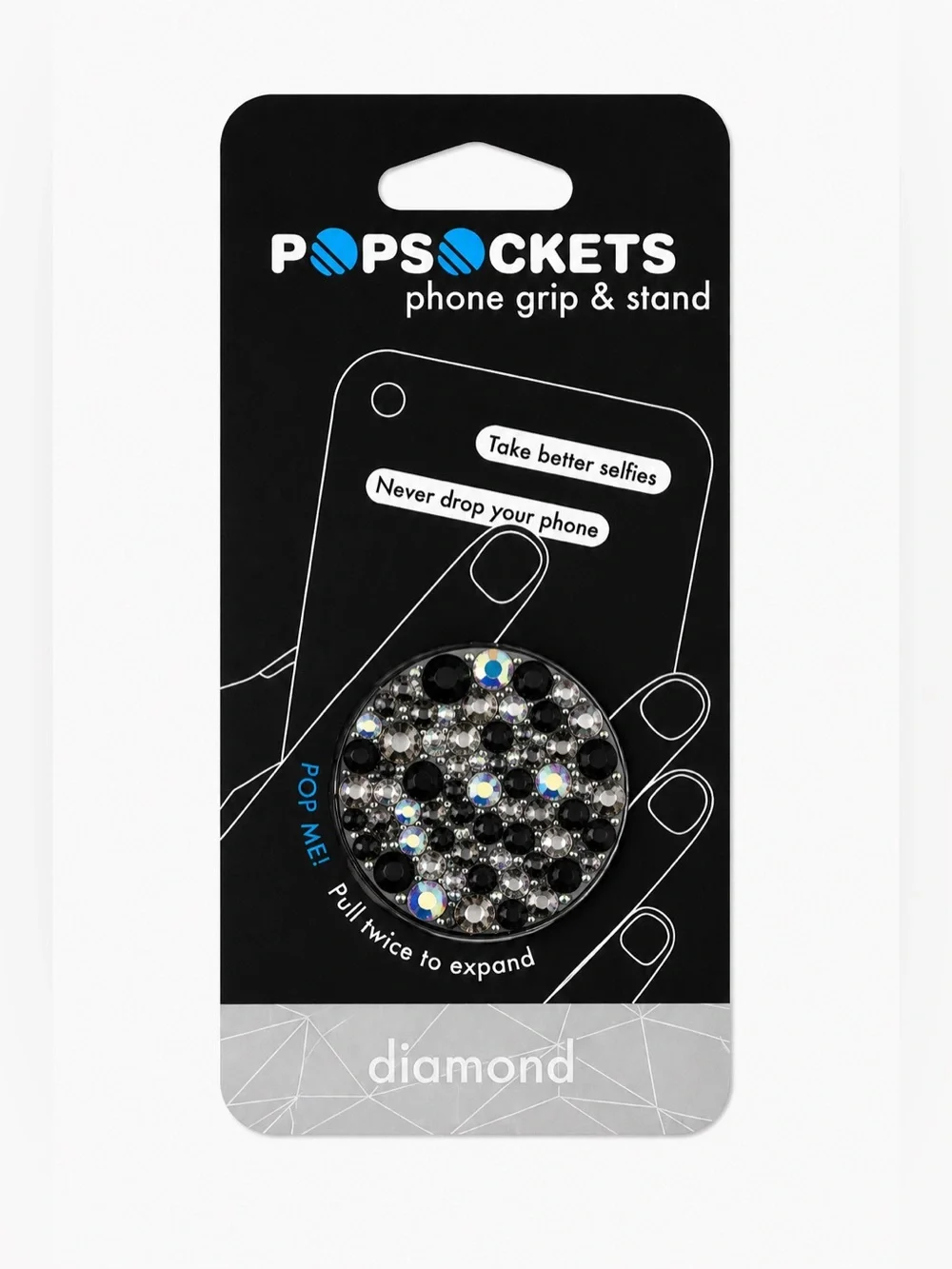 Jet Black Mix Luxe Crystals PopSocket Phone Holder Grip New